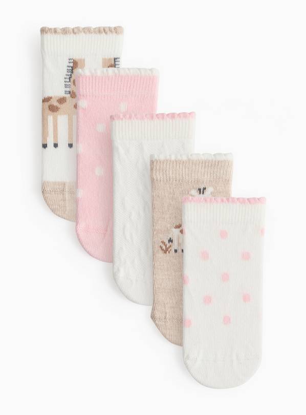 Spot & Giraffe Print Socks 5 Pack 1-6 months